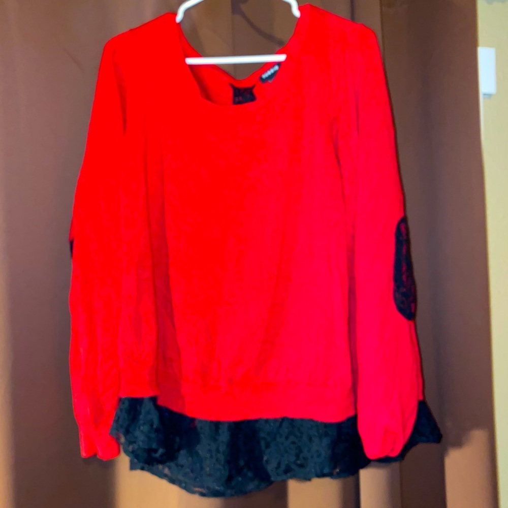 Torrid 4 Red Sweater with black lace